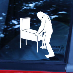 silhouette of a bigfoot playing pinball car decal